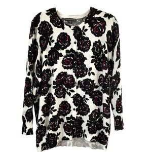Covington Floral Cardigan Sweater Women L Black Pink Dark Romantic Whimsigoth